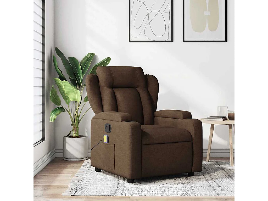 Fauteuil inclinable-Chaise de relax-Fauteuil de Massage Marron Tissu SHL4073