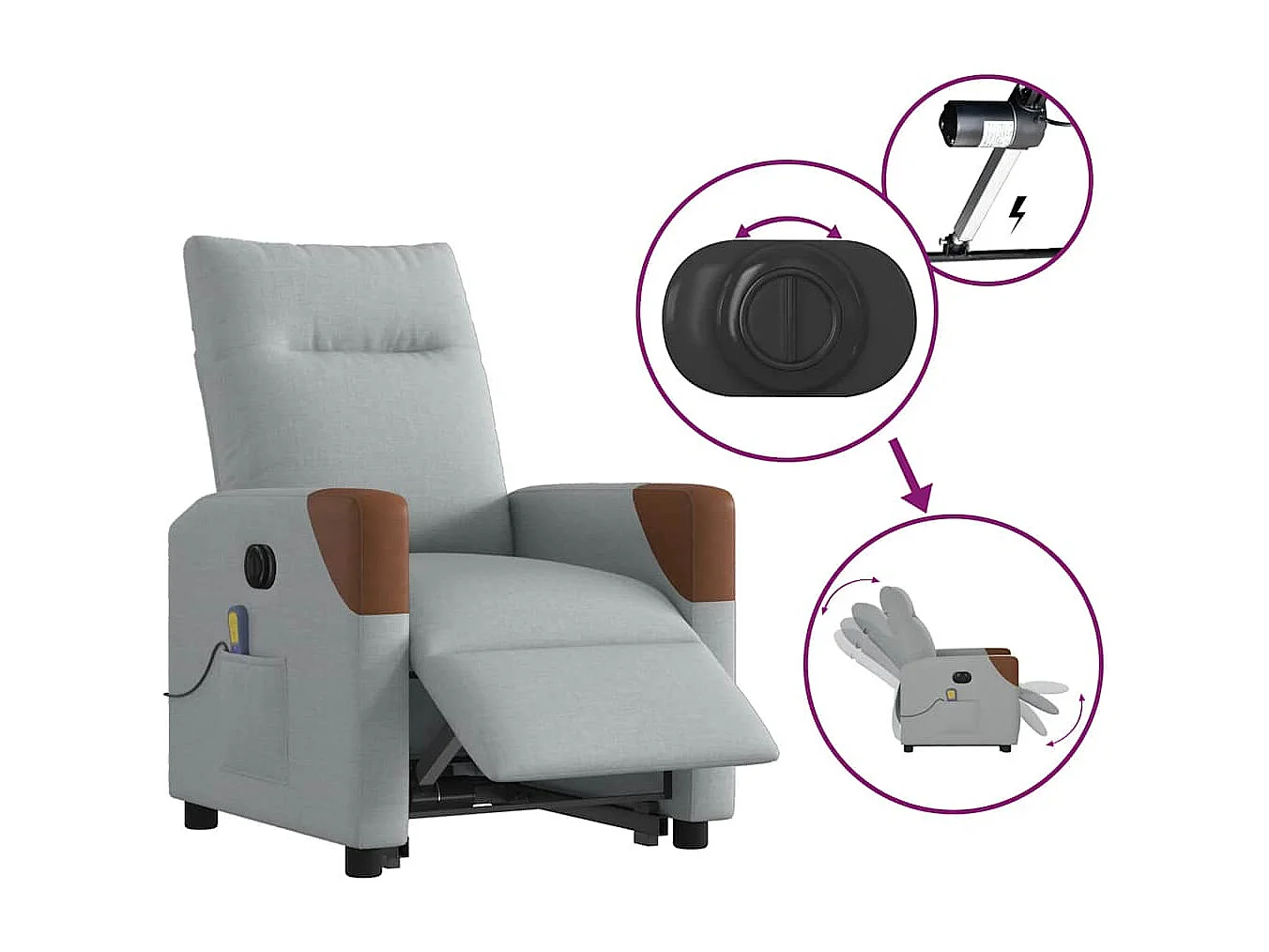 Elektrischer Massagesessel mit Aufstehhilfe Hellgrau Stoff SHL40095