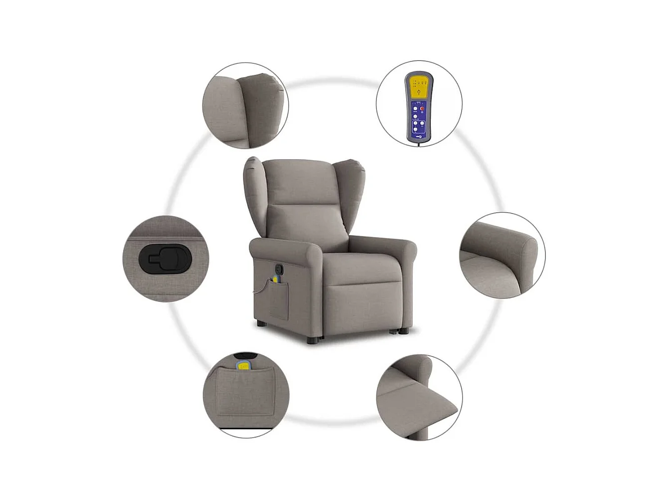 Sillón de relax | Sillón reclinable de masaje elevable tela gris taupé SHL2123
