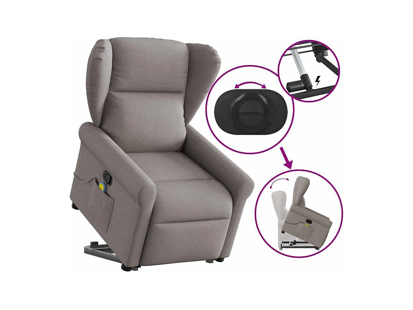 Sillón de relax | Sillón reclinable de masaje elevable tela gris taupé SHL2123