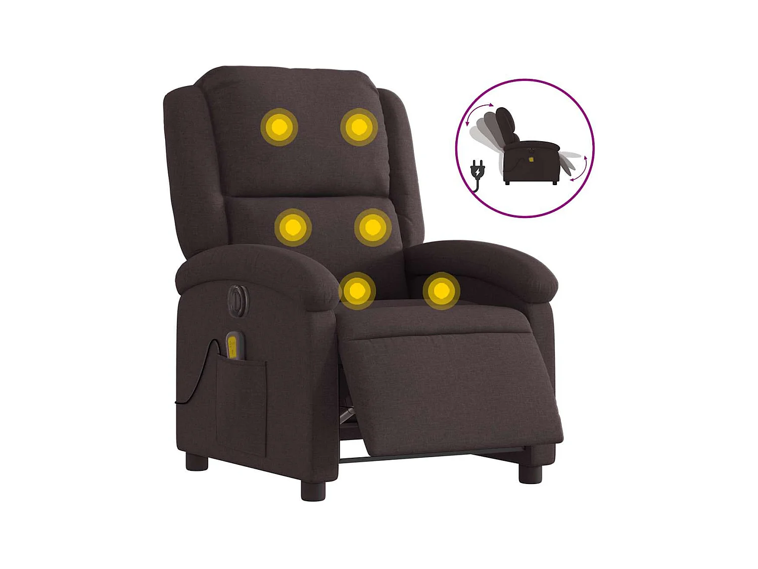 Sillón de relax | Sillón reclinable de masaje eléctrico tela marrón oscuro SHL7946