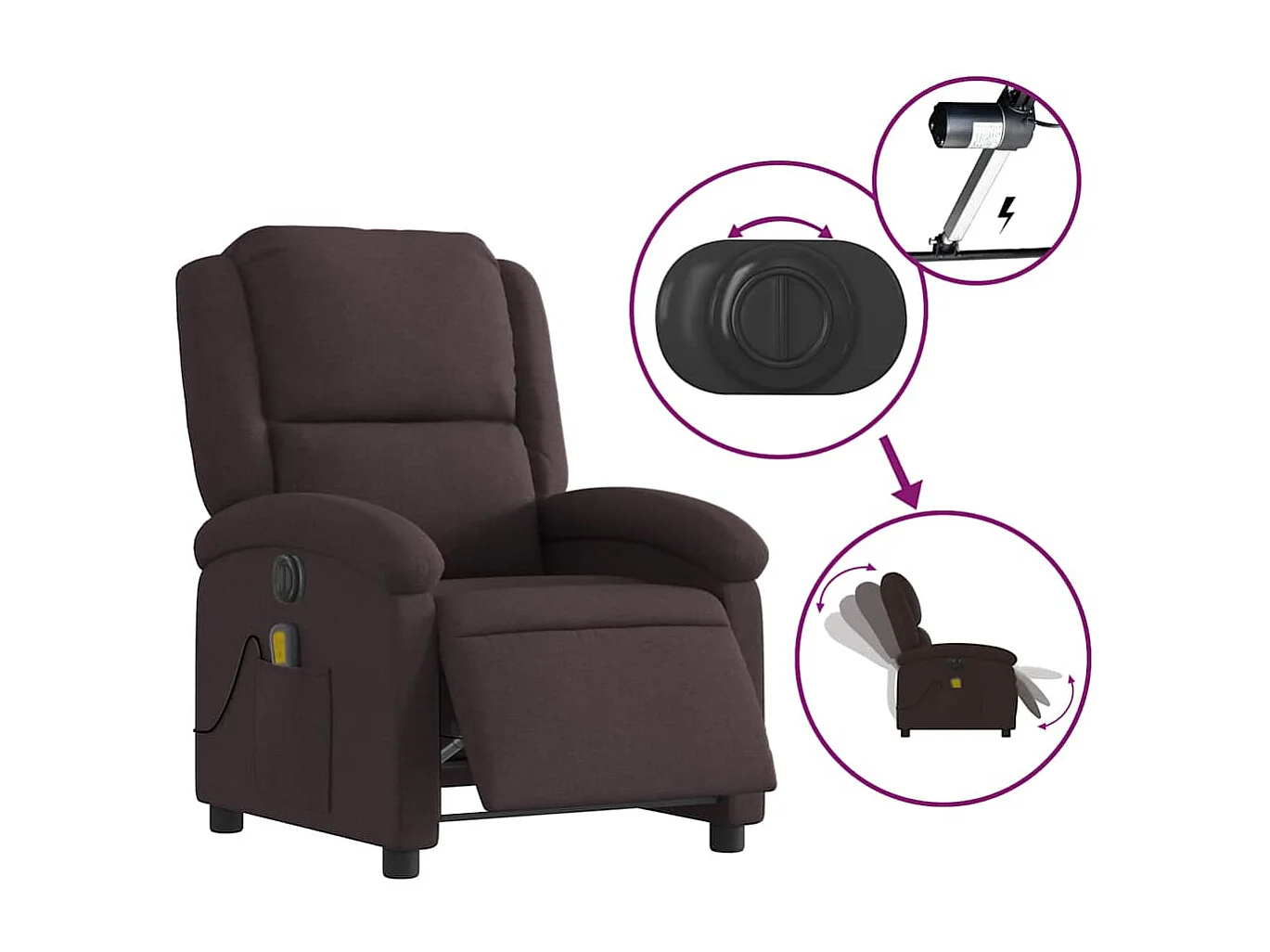 Sillón de relax | Sillón reclinable de masaje eléctrico tela marrón oscuro SHL7946