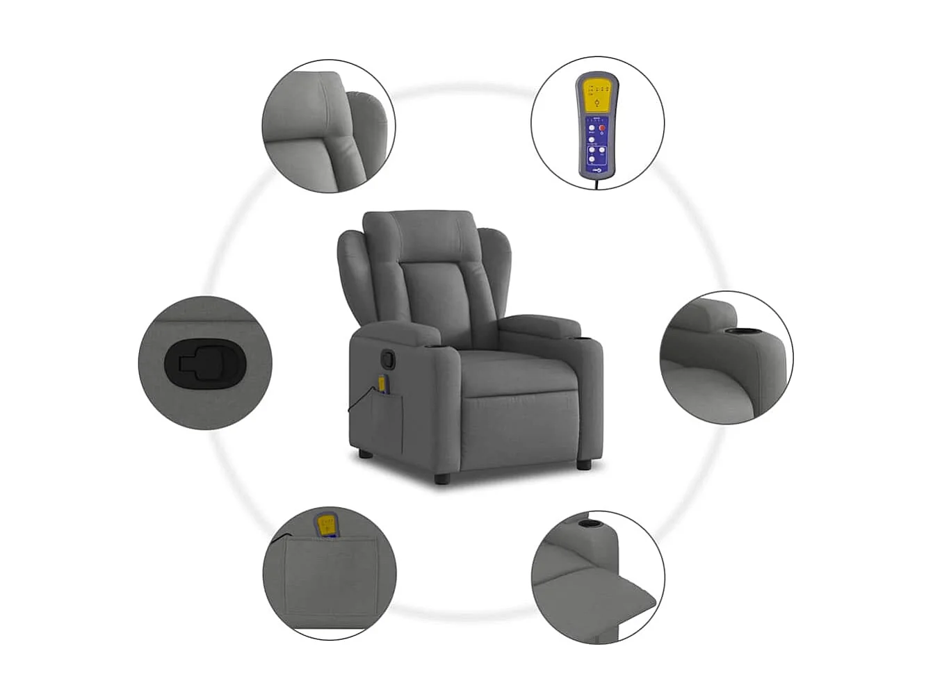 Fauteuil inclinable-Chaise de relax-Fauteuil de Massage Gris foncé Tissu SHL4213