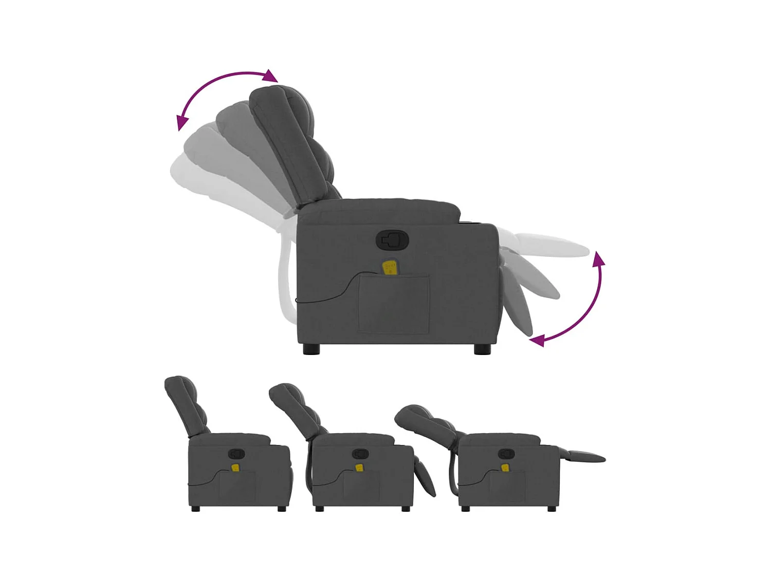 Fauteuil inclinable-Chaise de relax-Fauteuil de Massage gris foncé tissu SHL5267