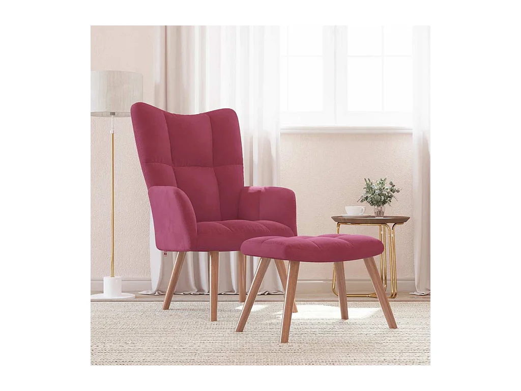 Fauteuil de relaxation Scandinave avec repose-pied Rouge bordeaux Velours SHL1467