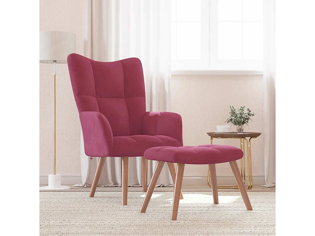 Fauteuil de relaxation Scandinave avec repose-pied Rouge bordeaux Velours SHL1467