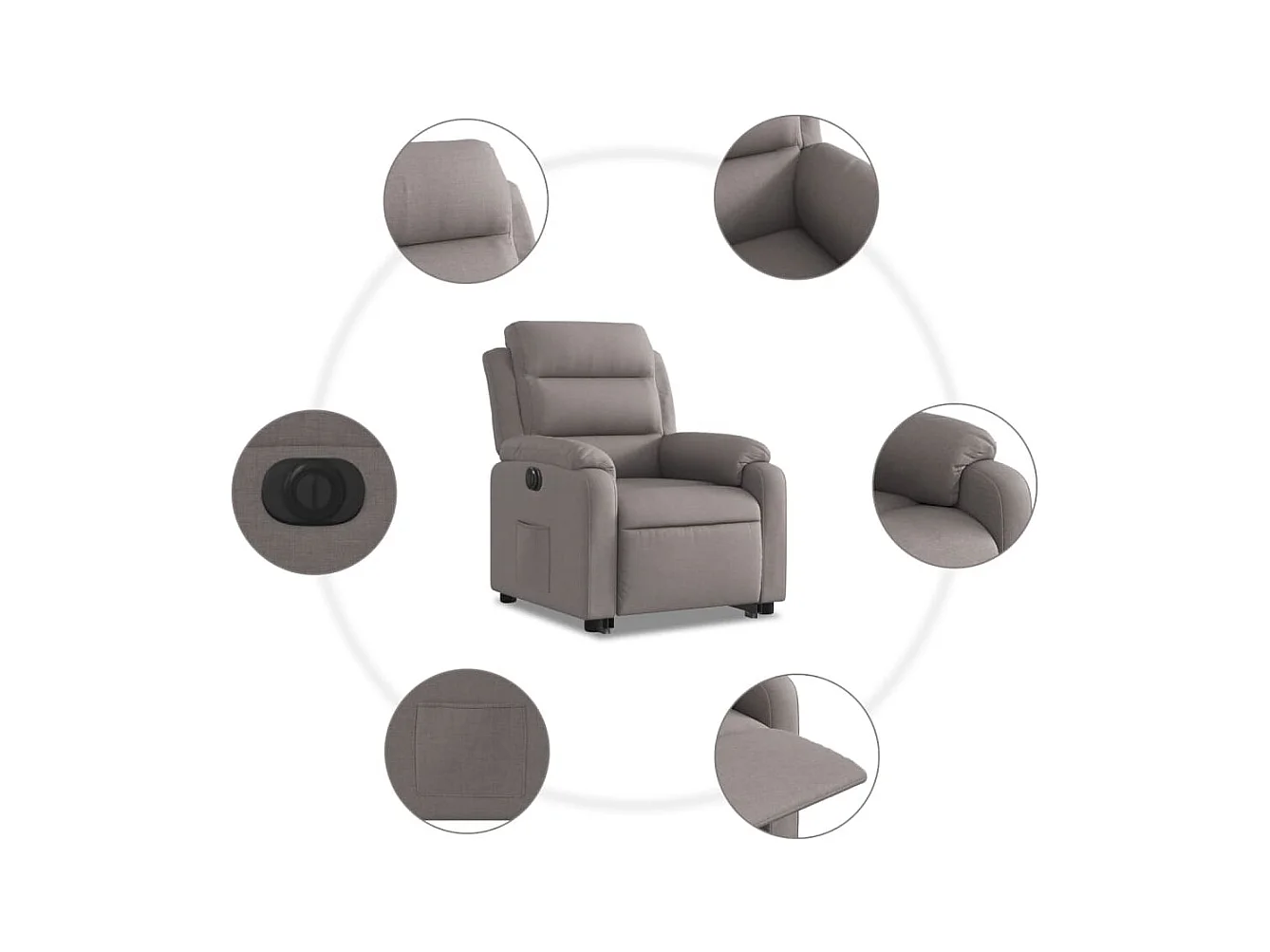 Silla de relax | Sillón eléctrico reclinable elevable de tela gris taupe SHL4781