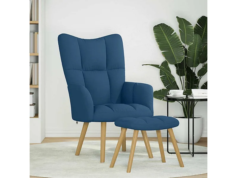 Fauteuil de relaxation-Fauteuil de Lecture avec repose-pied Bleu Tissu SHL2634