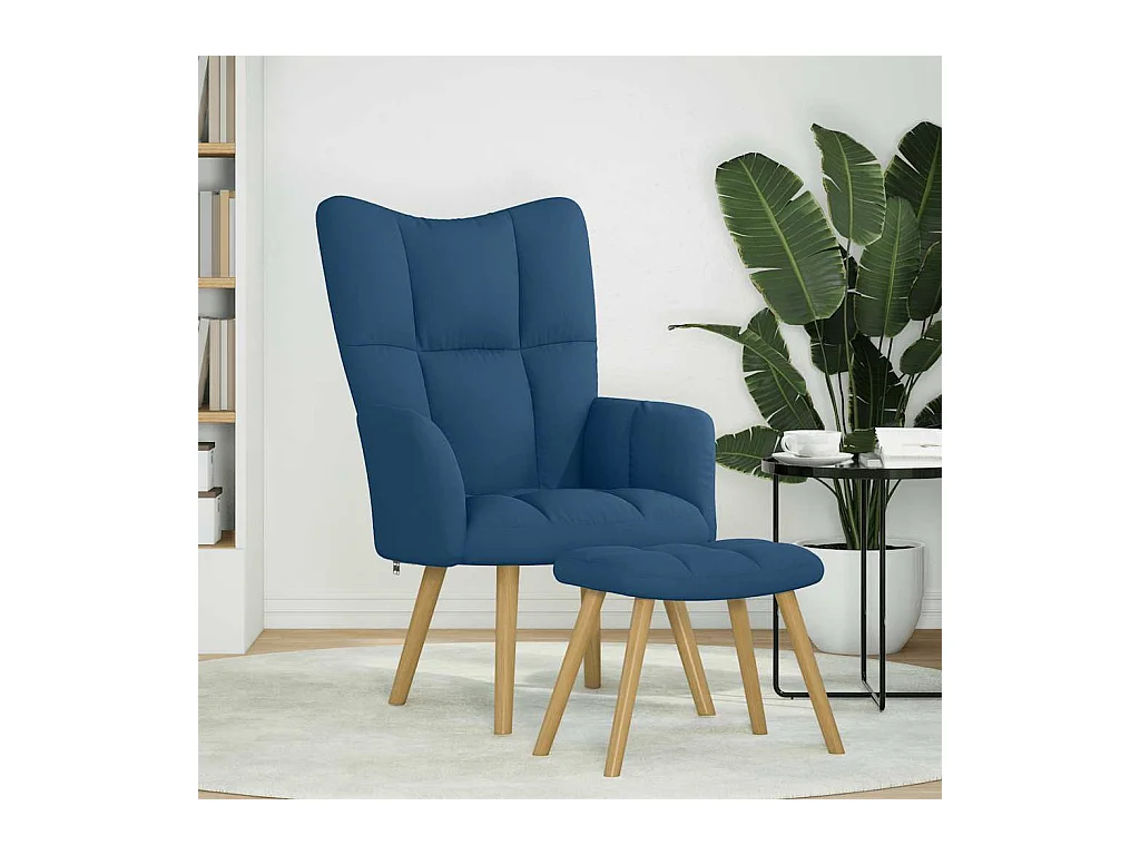 Sillón de relax | Silla de relax con taburete tela azul SHL6169