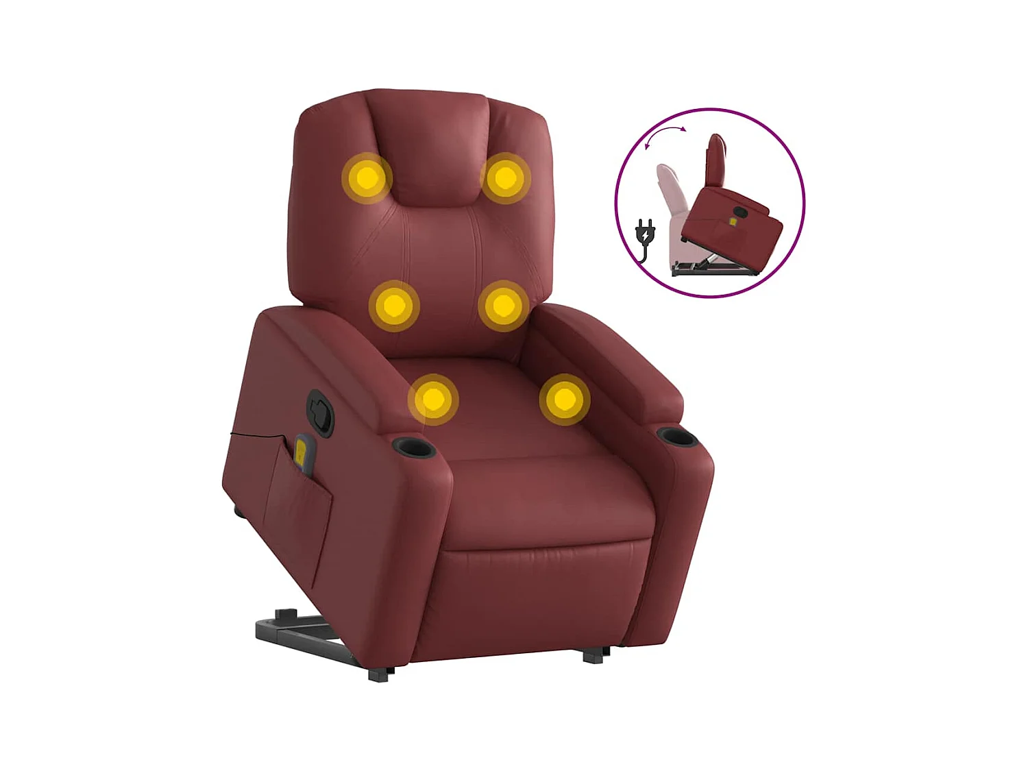 Fauteuil inclinable-Chaise de relax-Fauteuil de Massage Rouge bordeaux Similicuir SHL2884
