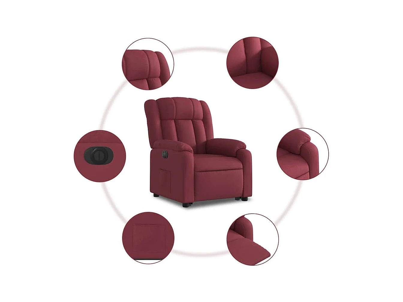 Silla de relax | Sillón eléctrico reclinable elevable de tela rojo tinto SHL4441