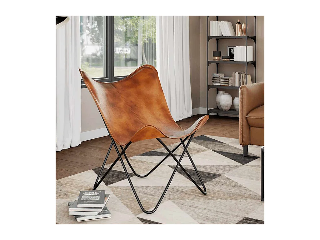 Silla Butterfly de cuero auténtico marrón 74x66x90 cm SHL4446