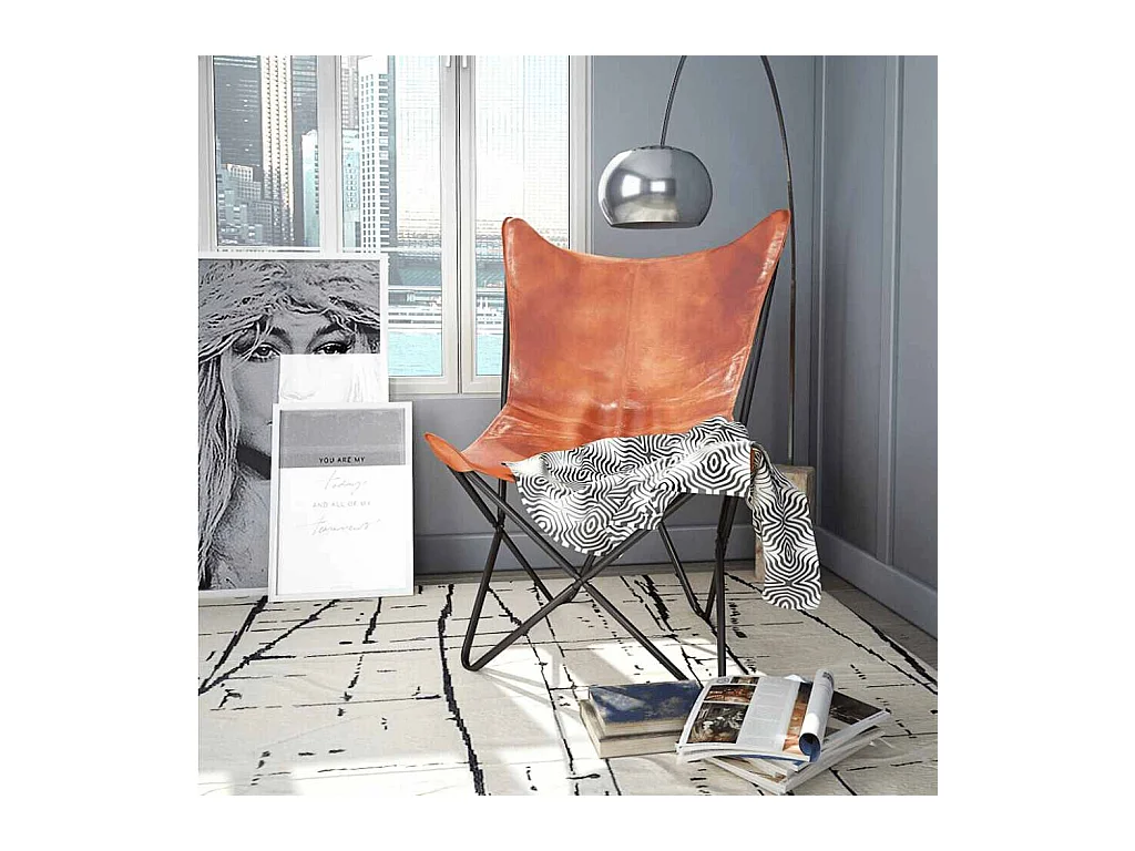 Silla Butterfly de cuero auténtico marrón 74x66x90 cm SHL4446