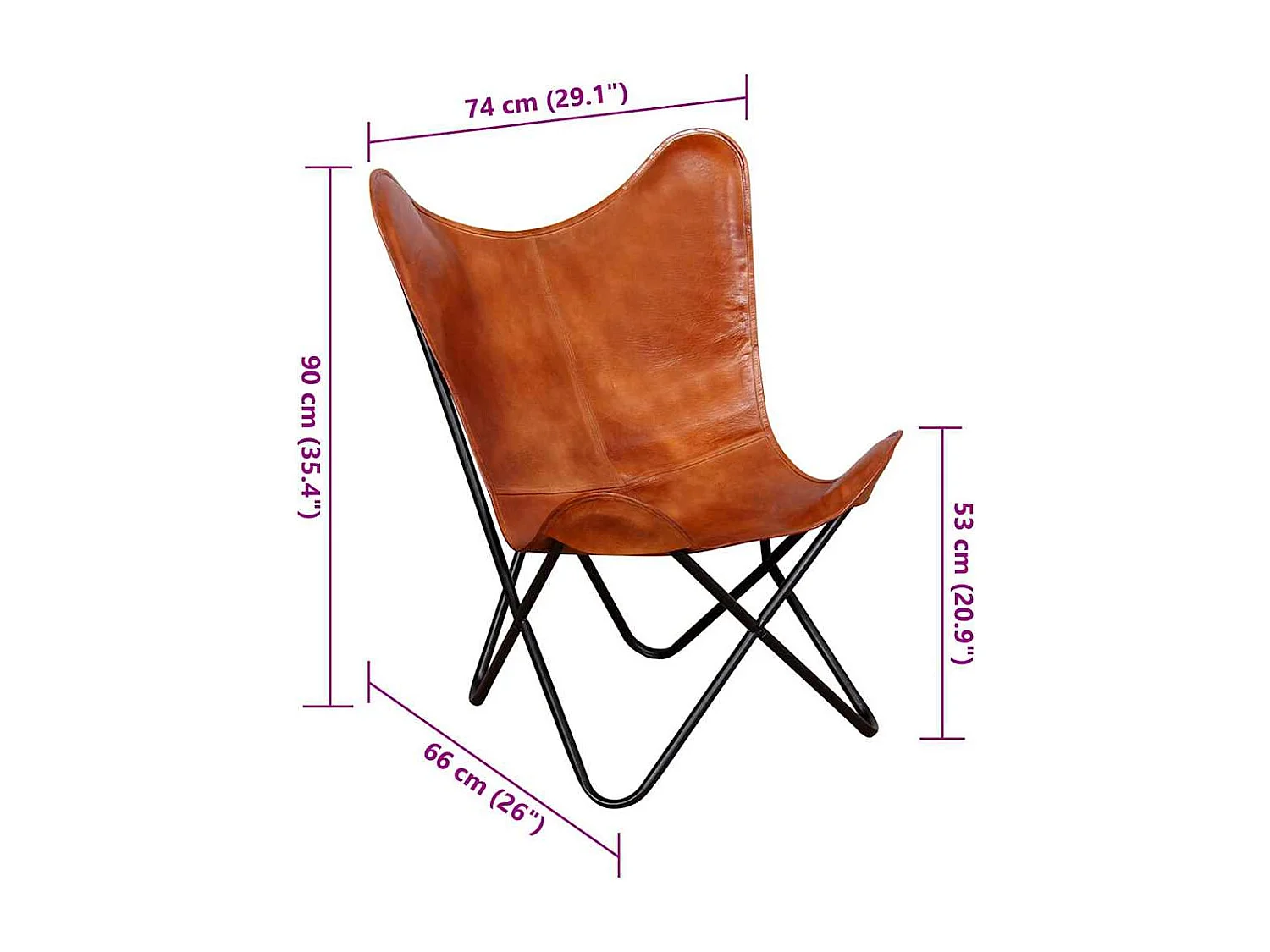 Chaise papillon Marron Cuir véritable 74x66x90 cm SHL4584