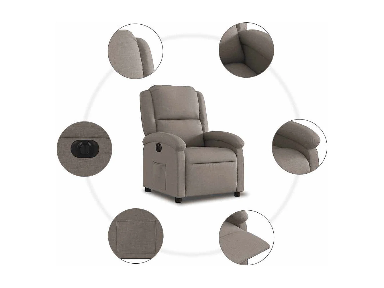 Relaxsessel Elektrisch | Lounge Sessel indoor Taupe Stoff SHL60729