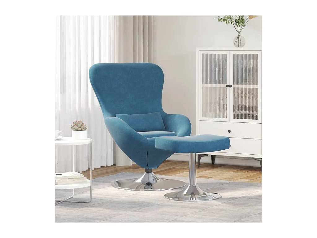 Fauteuil de Salon-Chaise-Fauteuil œuf avec repose-pieds Bleu 63x73x90 cm Velours SHL4266