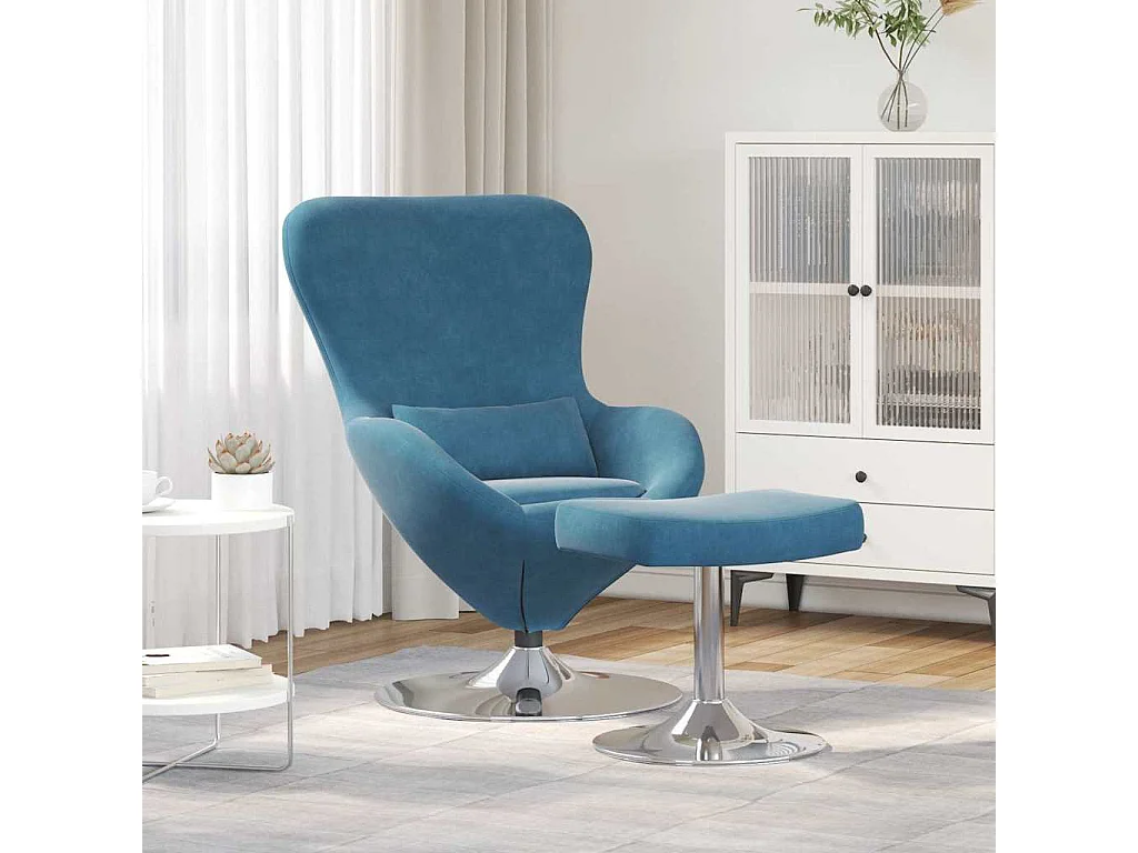 Fauteuil de Salon-Chaise-Fauteuil œuf avec repose-pieds Bleu 63x73x90 cm Velours SHL4266