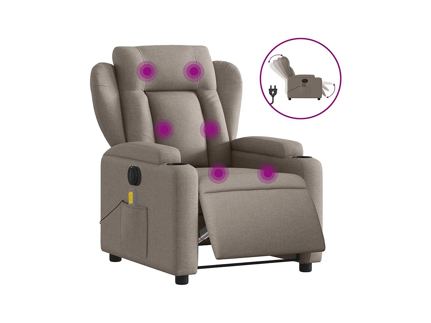 Sillón de relax | Sillón reclinable de masaje eléctrico tela gris taupe SHL5094