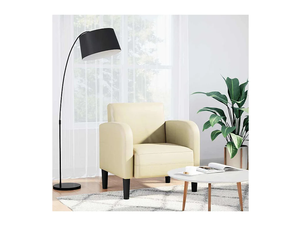Sillón de salón con reposabrazos color crema 54 cm cuero sintética SHL3692