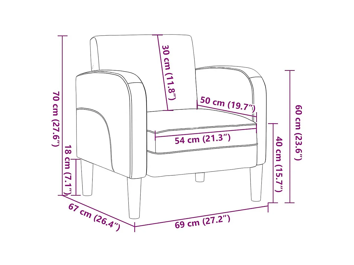 Sillón de salón con reposabrazos color crema 54 cm cuero sintética SHL3692