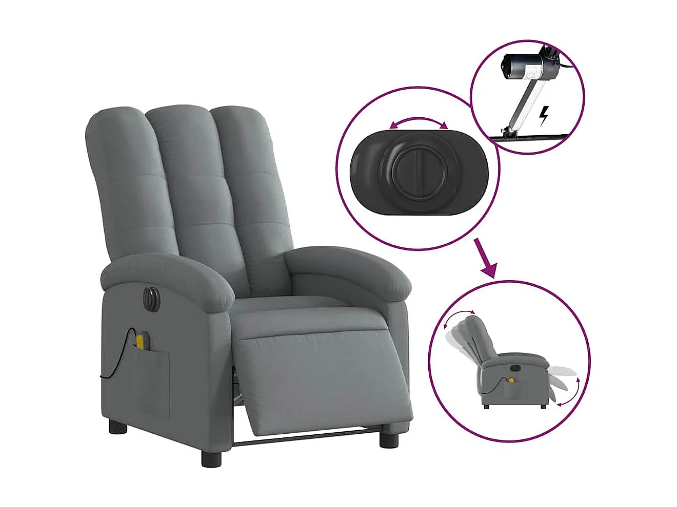 Fauteuil inclinable électrique-Chaise de relax-Fauteuil de Massage gris foncé tissu SHL5112