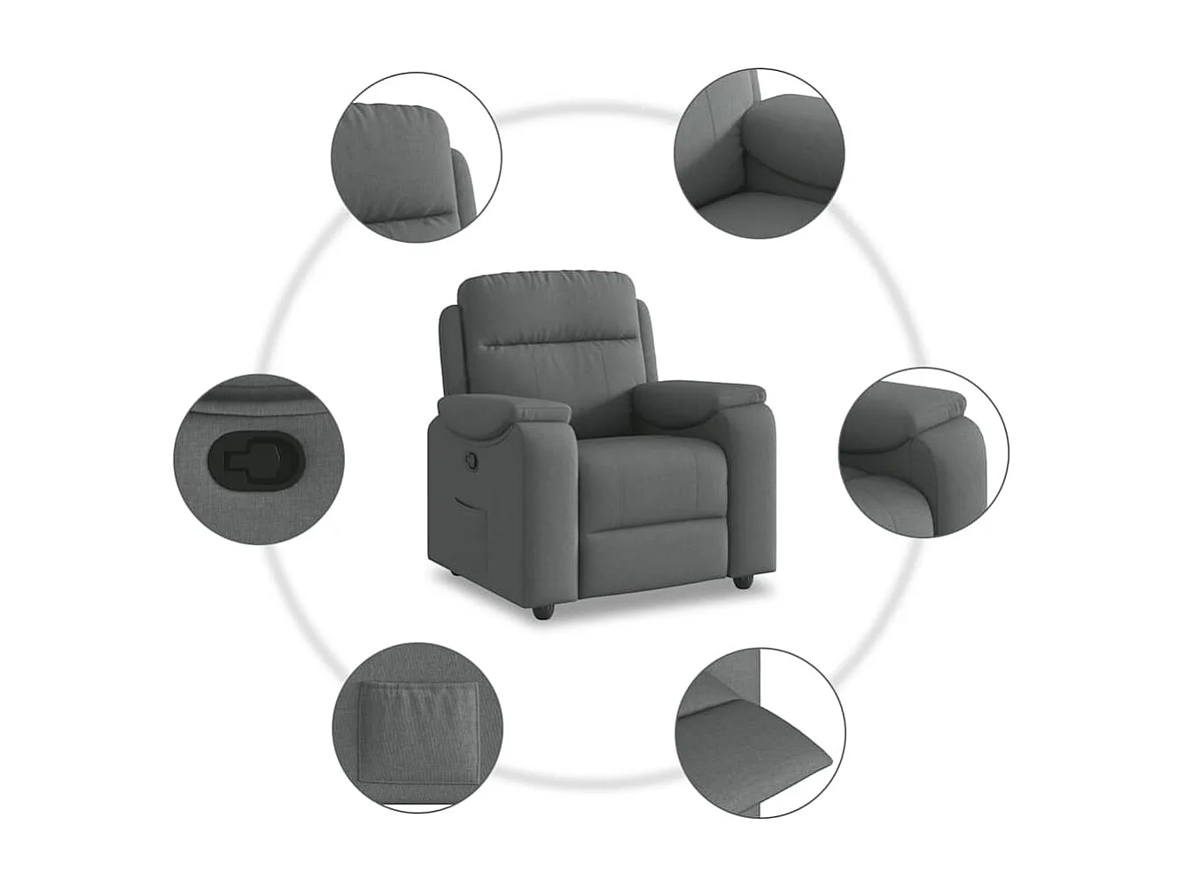 Fauteuil inclinable-Chaise de relax-Fauteuil TV Gris foncé Tissu SHL1446