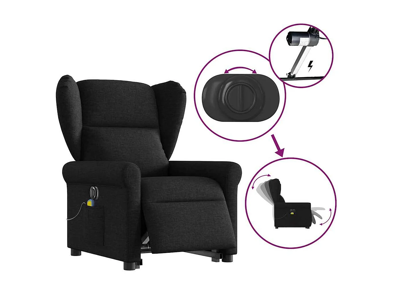 Sillón de salón | Silla | Sillón de masaje eléctrico reclinable elevable tela negro SHL3943