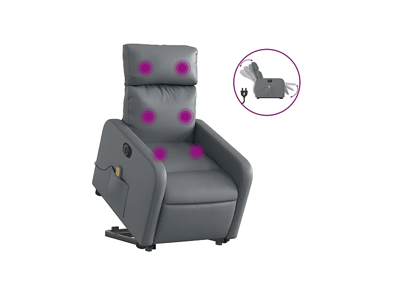 Sillón de salón | Silla | Sillón de masaje elevable eléctrico cuero sintético gris SHL7361