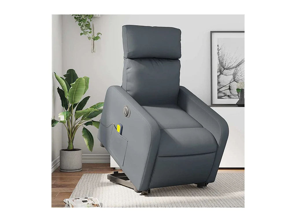 Sillón de salón | Silla | Sillón de masaje elevable eléctrico cuero sintético gris SHL7361