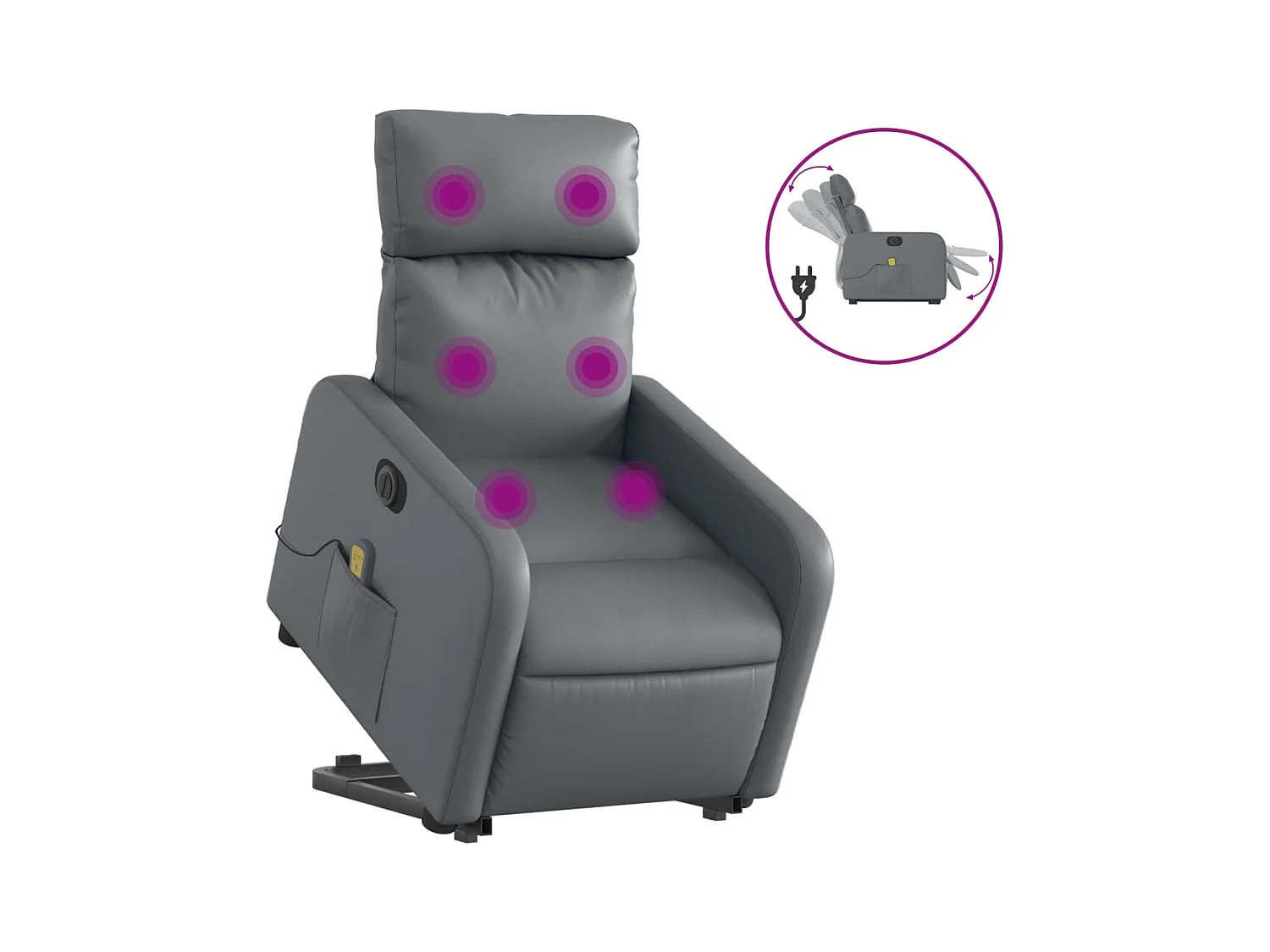 Fauteuil inclinable électrique-Chaise de relax-Fauteuil de Massage gris similicuir SHL2752