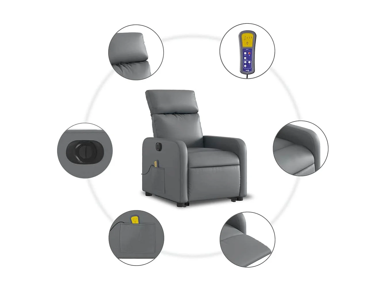 Massagesessel mit Aufstehhilfe Elektrisch Grau Kunstleder SHL29973