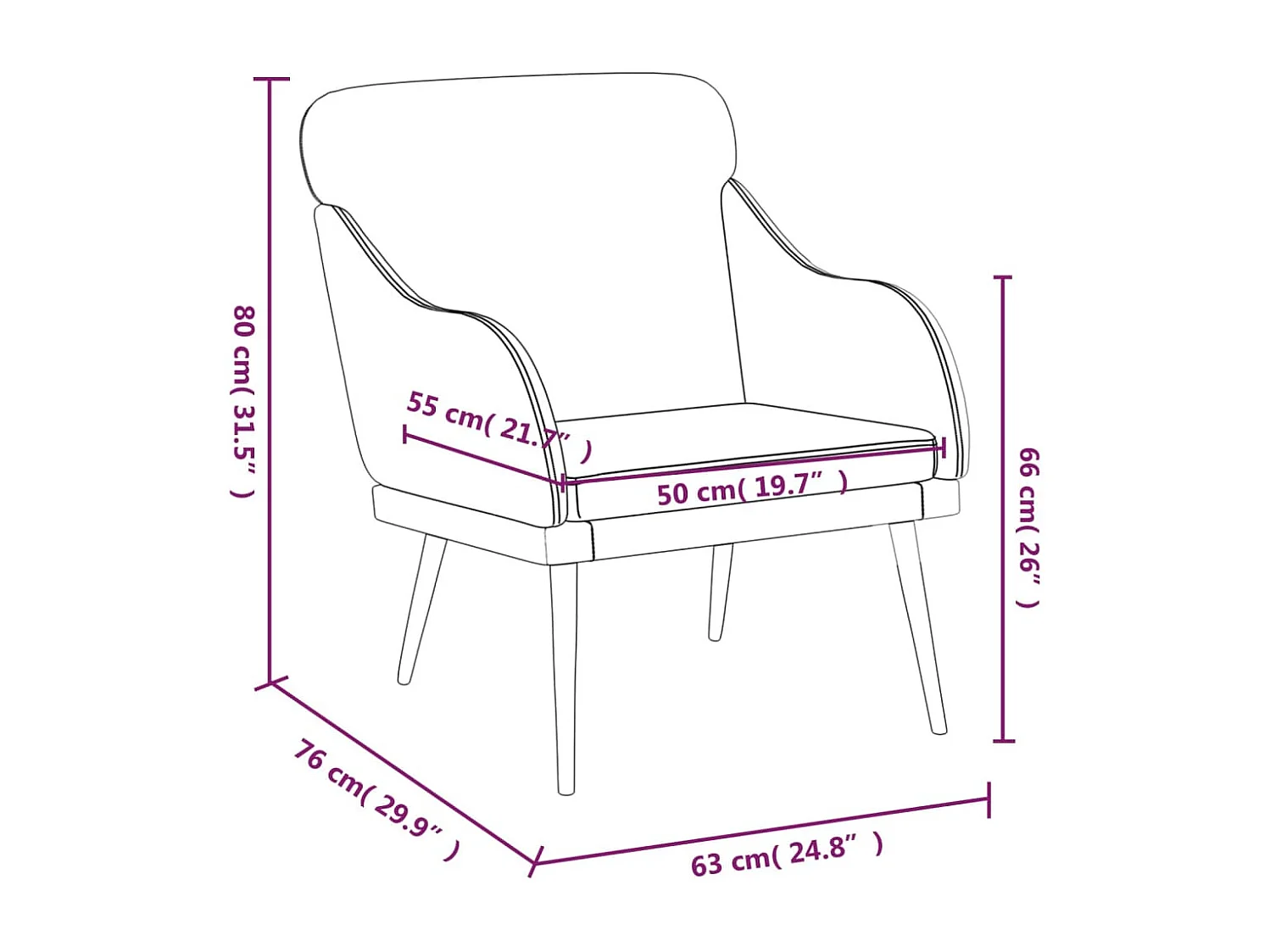 Sillón | Silla de cuero sintético negro 63x76x80 cm SHL3628