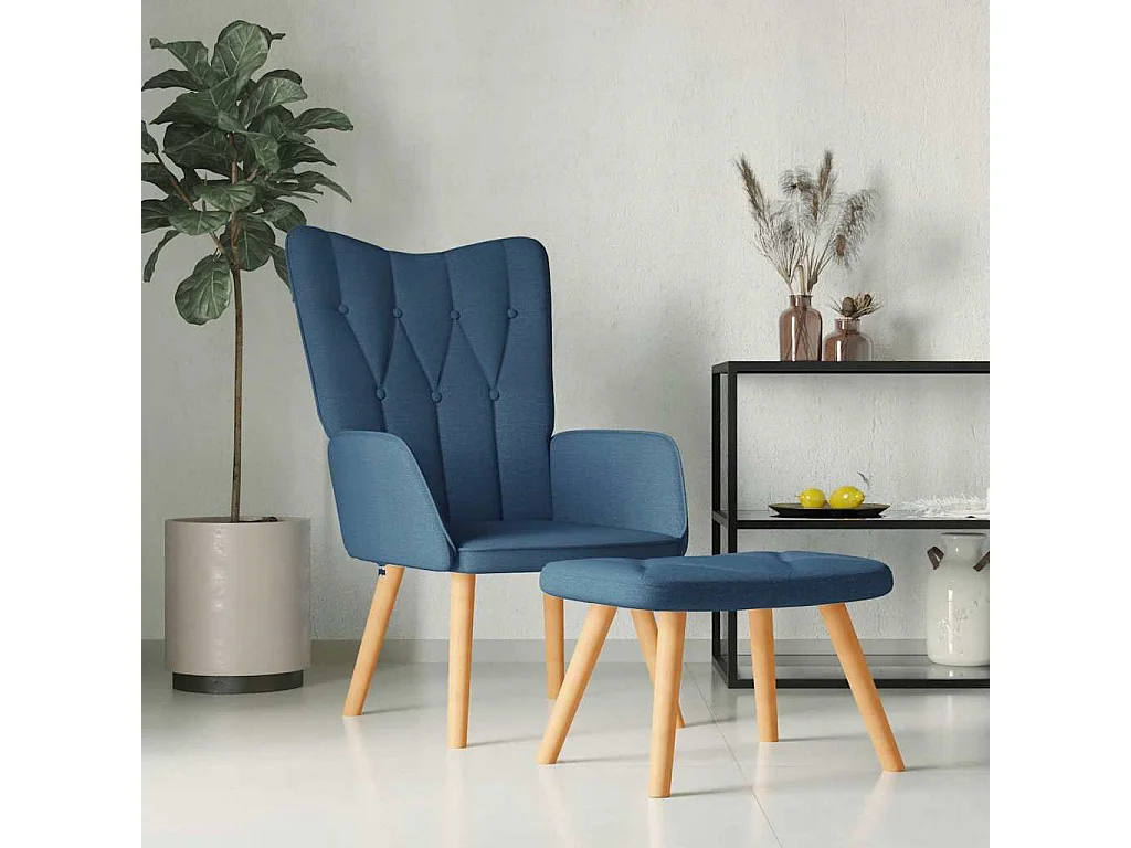 Relaxsessel mit Hocker | Lounge Sessel indoor Blau Stoff SHL22971
