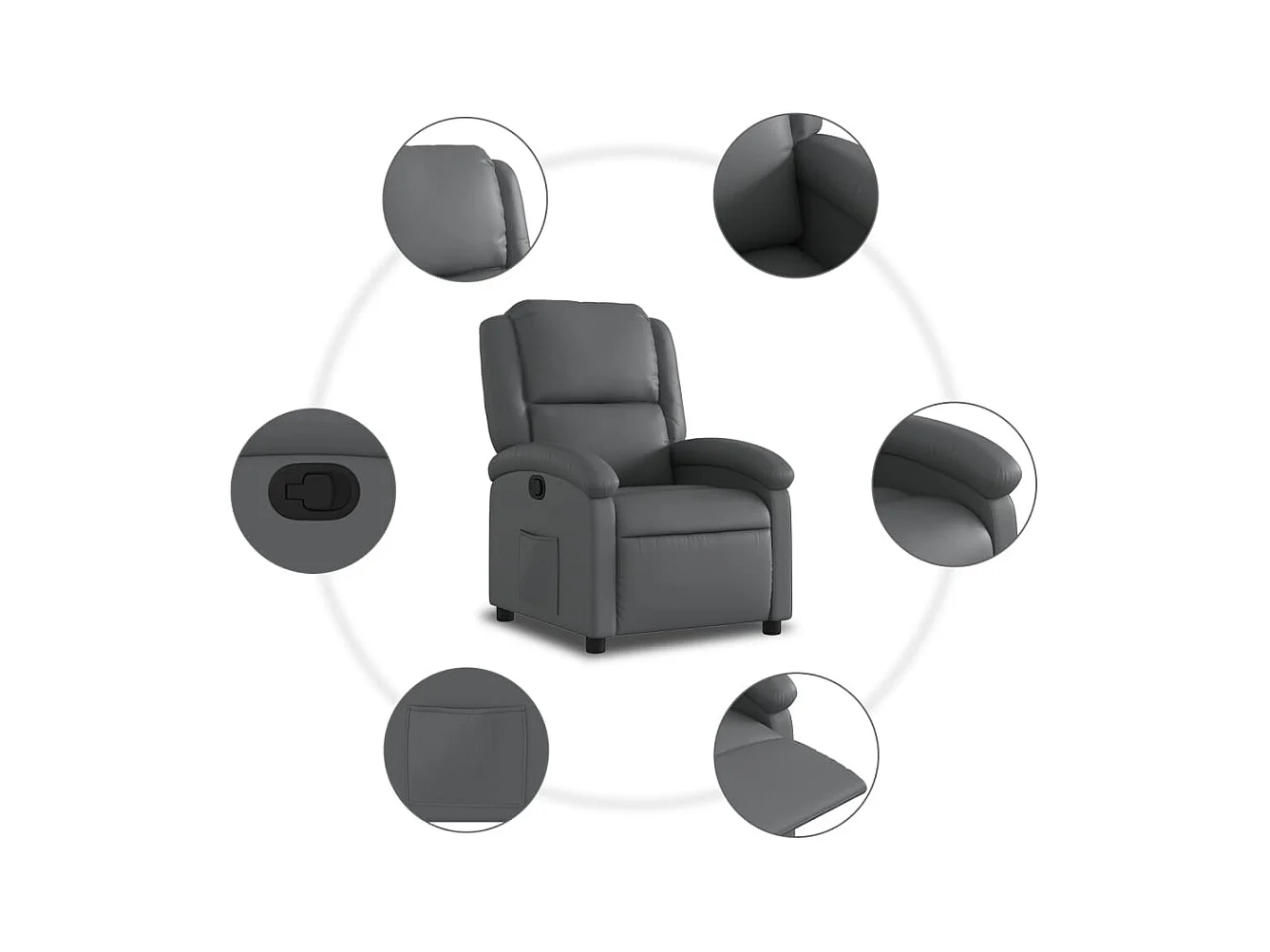 Fauteuil inclinable-Chaise de relax-Fauteuil salon gris similicuir SHL4967