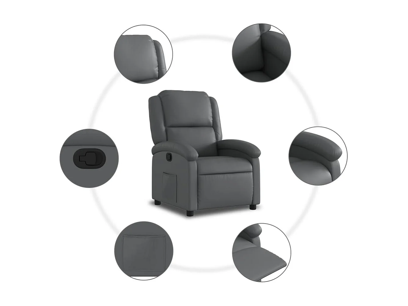 Fauteuil inclinable-Chaise de relax-Fauteuil salon gris similicuir SHL4967