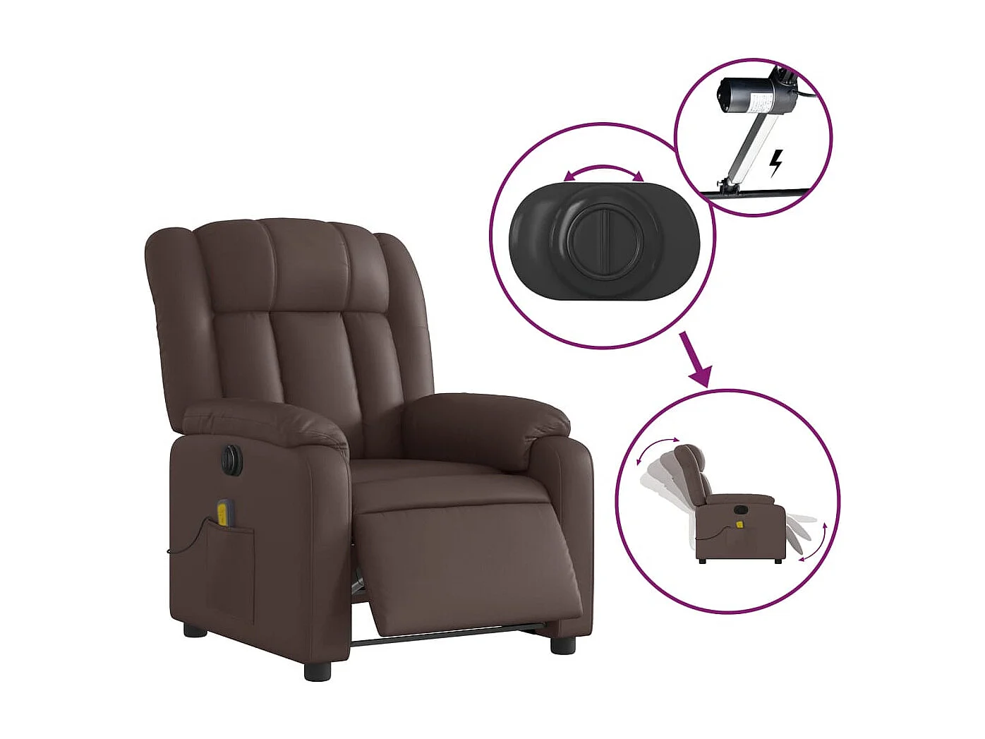 Sillón de salón | Silla | Sillón de masaje reclinable eléctrico cuero sintético marrón SHL2757