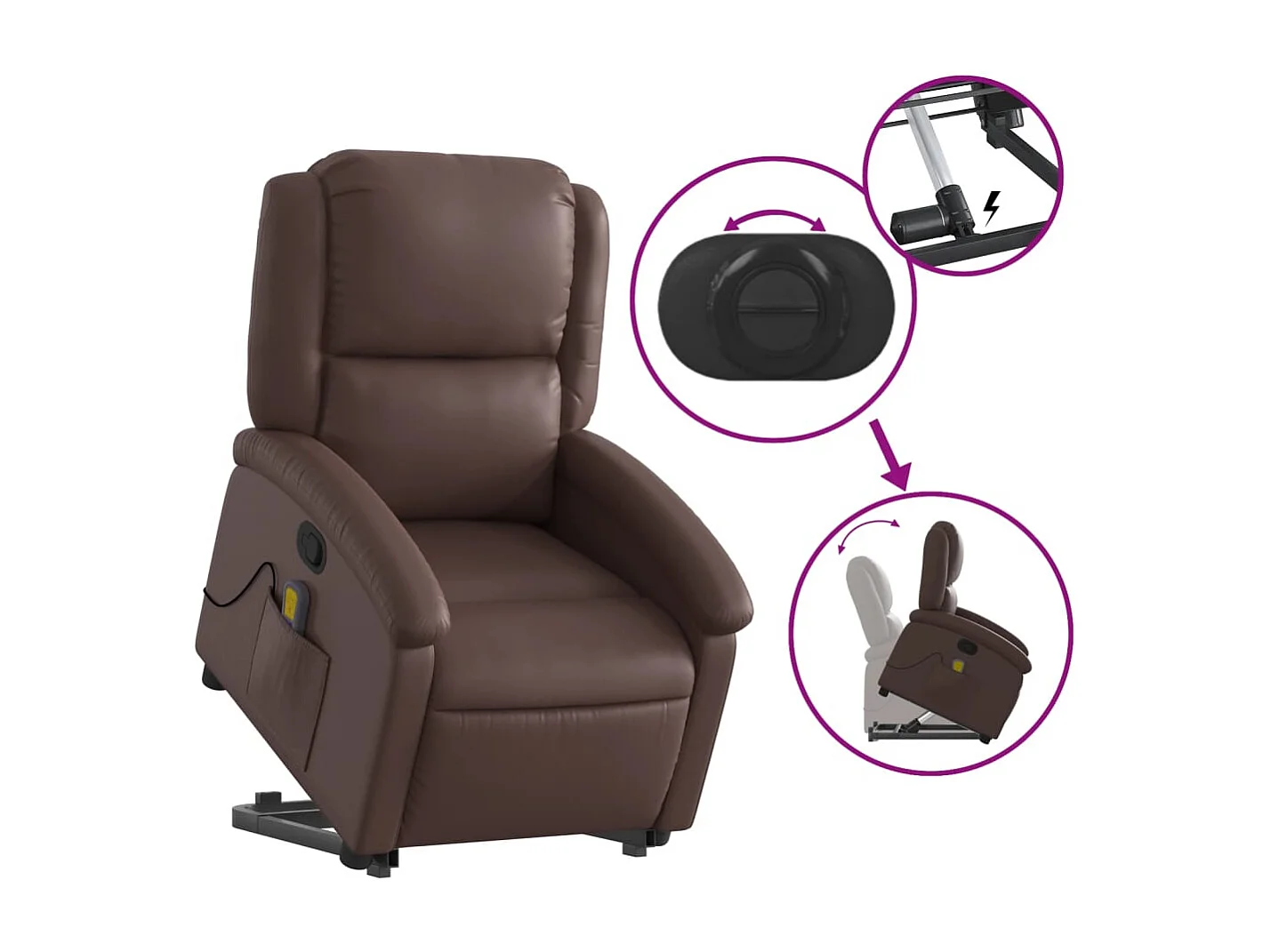 Massagesessel mit Aufstehhilfe | Relaxsessel Braun Kunstleder SHL13589