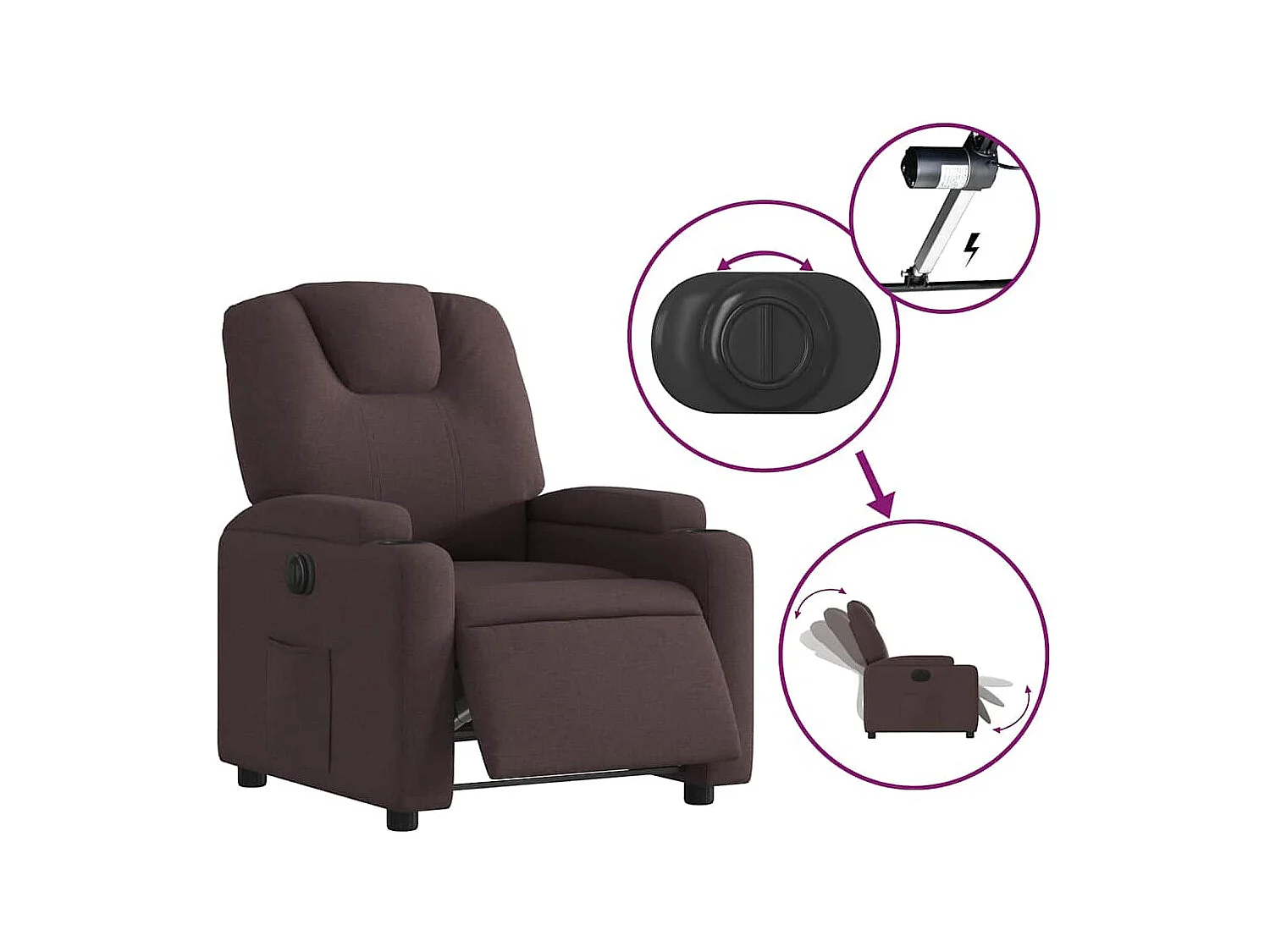 Fauteuil inclinable électrique-Chaise de relax-Fauteuil salon Marron foncé Tissu SHL1823