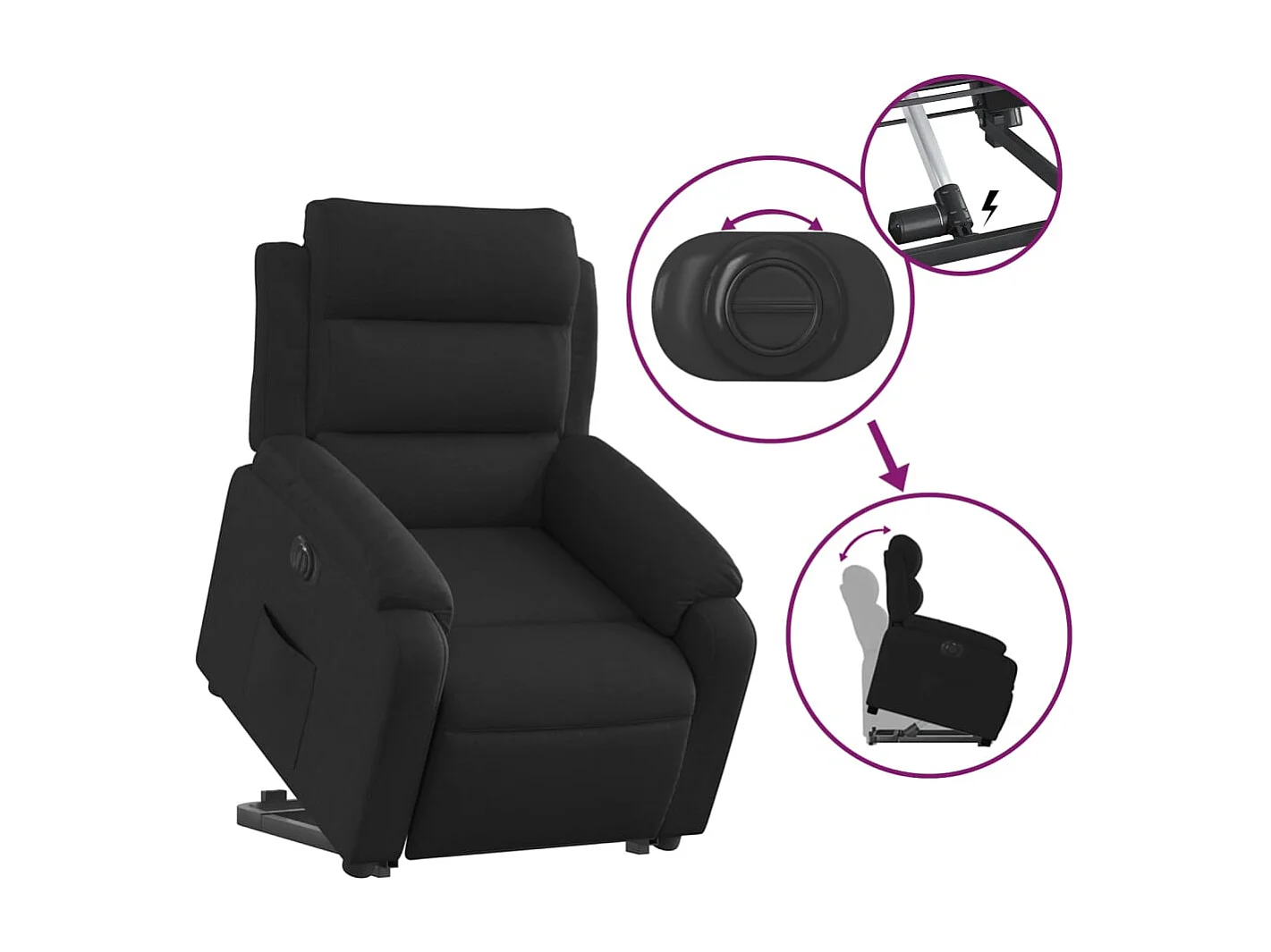 Silla de relax | Sillón eléctrico reclinable elevable de tela negro SHL4107