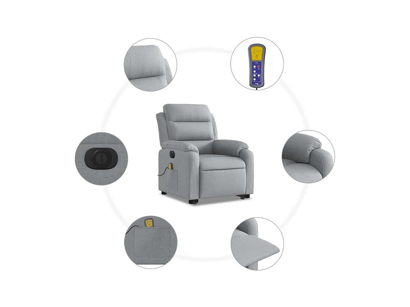 Sillón de salón | Silla | Sillón de masaje eléctrico reclinable elevable tela gris claro SHL7956