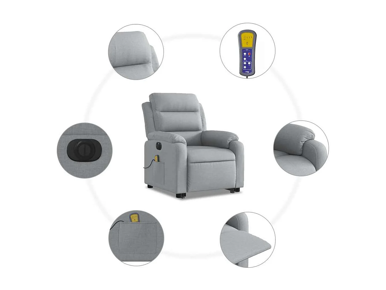 Sta-op-massagestoel elektrisch verstelbaar stof lichtgrijs