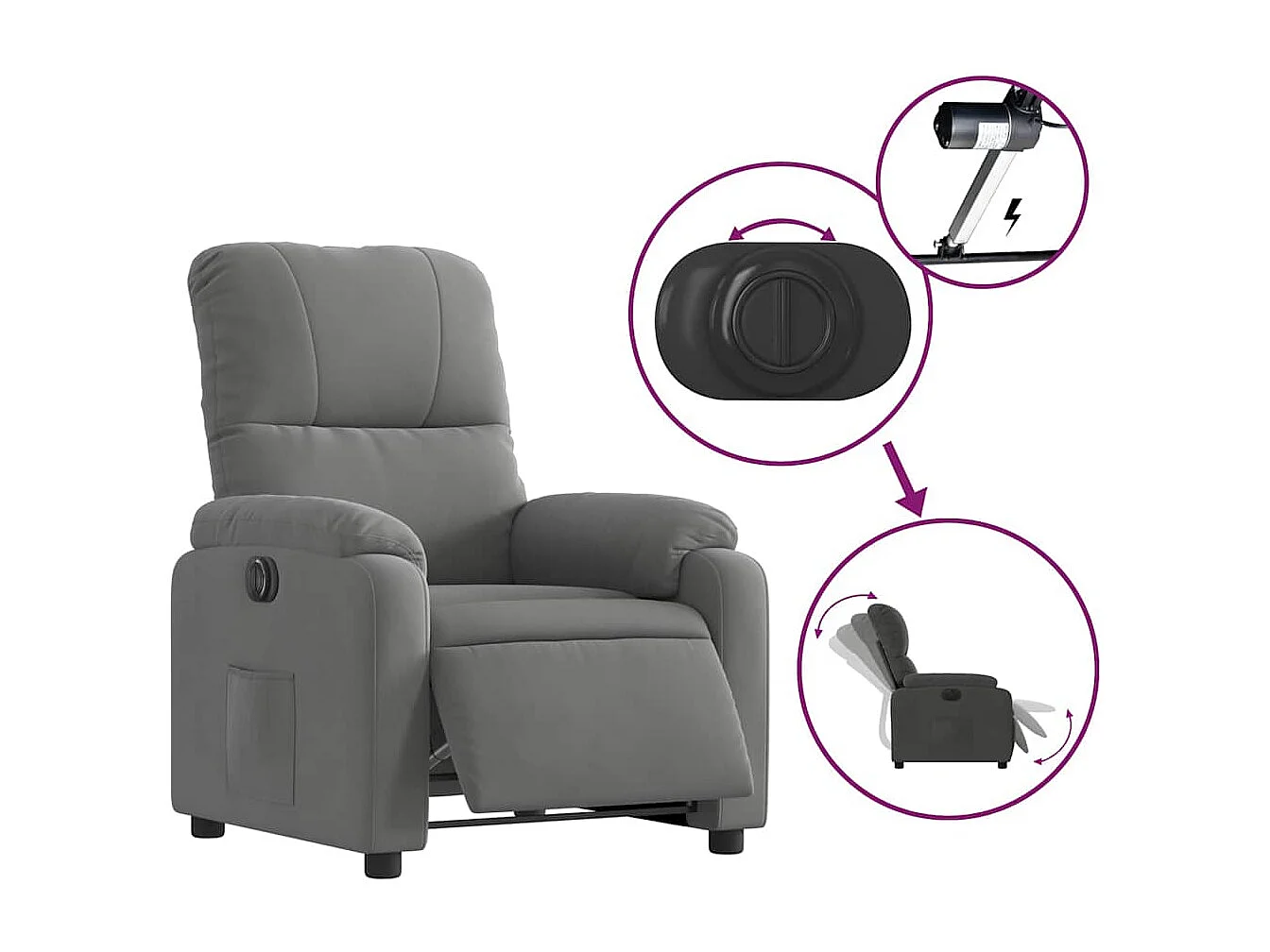 Sillón de relax | Silla | Sillón reclinable eléctrico tela de microfibra gris oscuro SHL8182