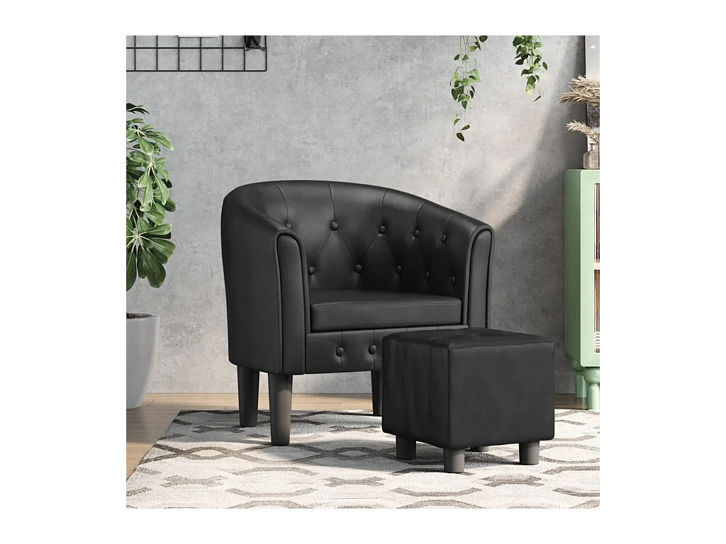 Sillón de salón | Silla de relax con taburete cuero sintético negro SHL5635