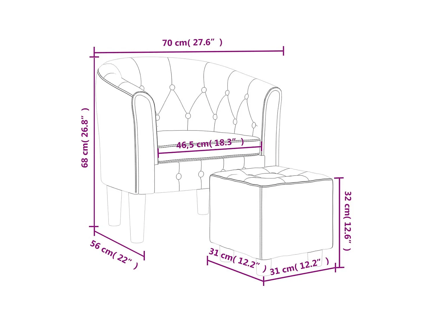 Sillón de salón | Silla de relax con taburete cuero sintético negro SHL5635