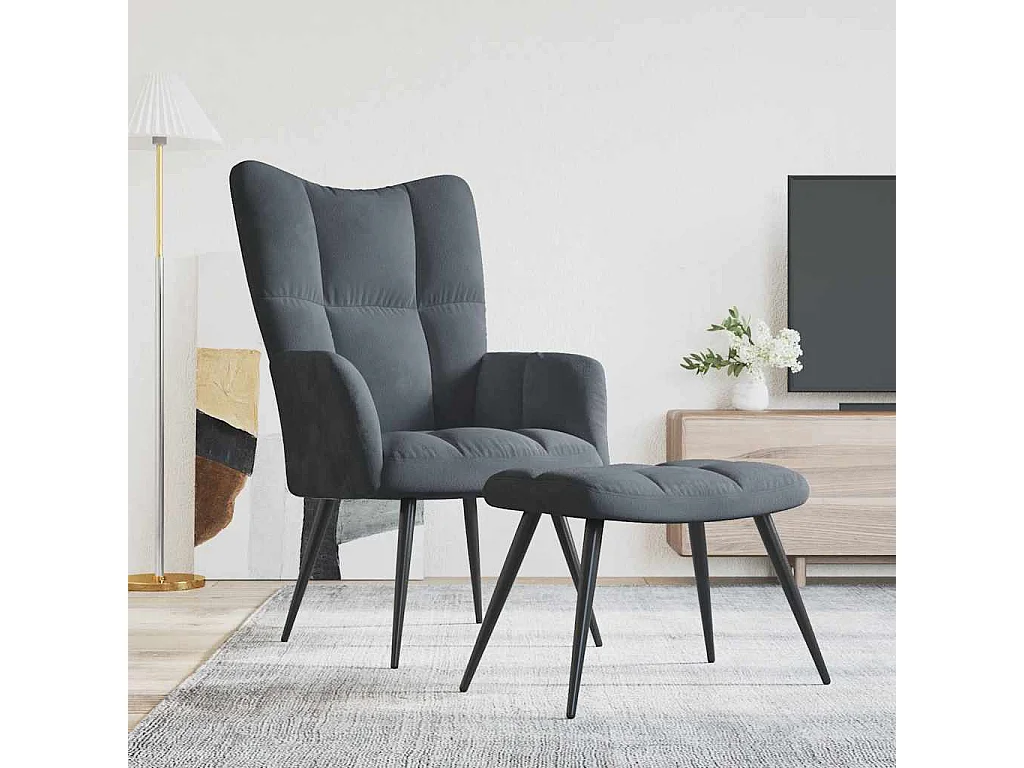 Relaxsessel mit Hocker | Lounge Sessel Dunkelgrau Samt SHL31152