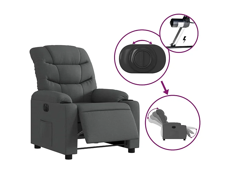 Fauteuil inclinable électrique-Chaise de relax-Fauteuil salon Gris foncé Tissu SHL1135