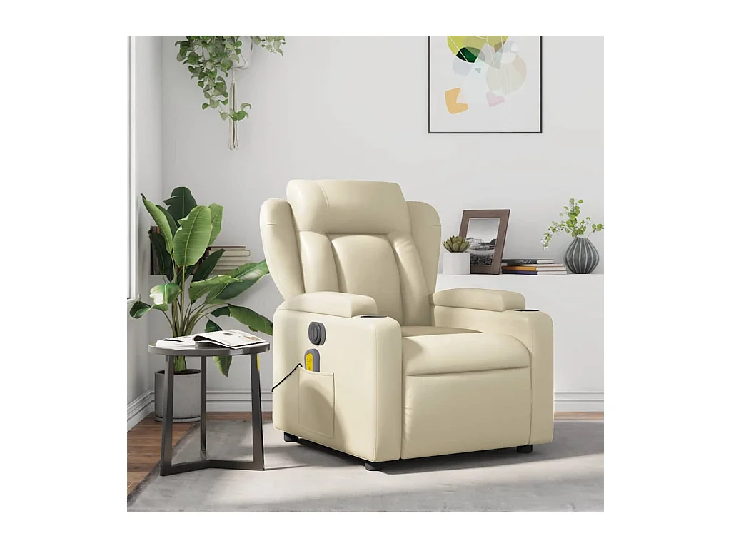 Sillón de relax | Sillón reclinable de masaje cuero sintético crema SHL5273