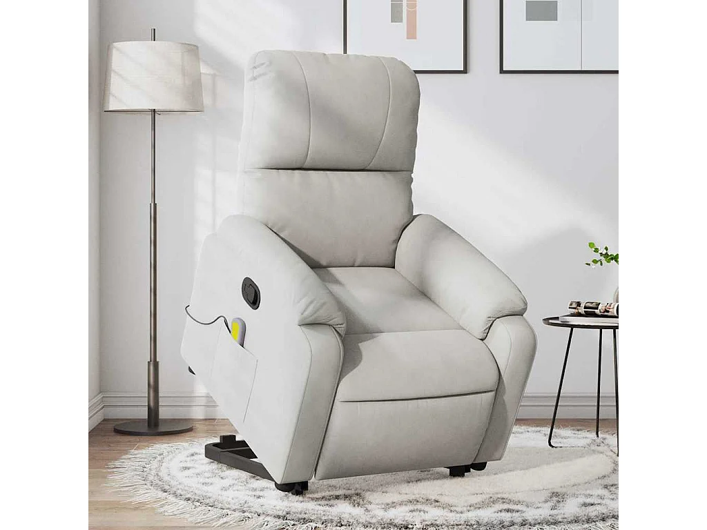 Massagesessel mit Aufstehhilfe | Relaxsessel Hellgrau Mikrofasergewebe SHL23999