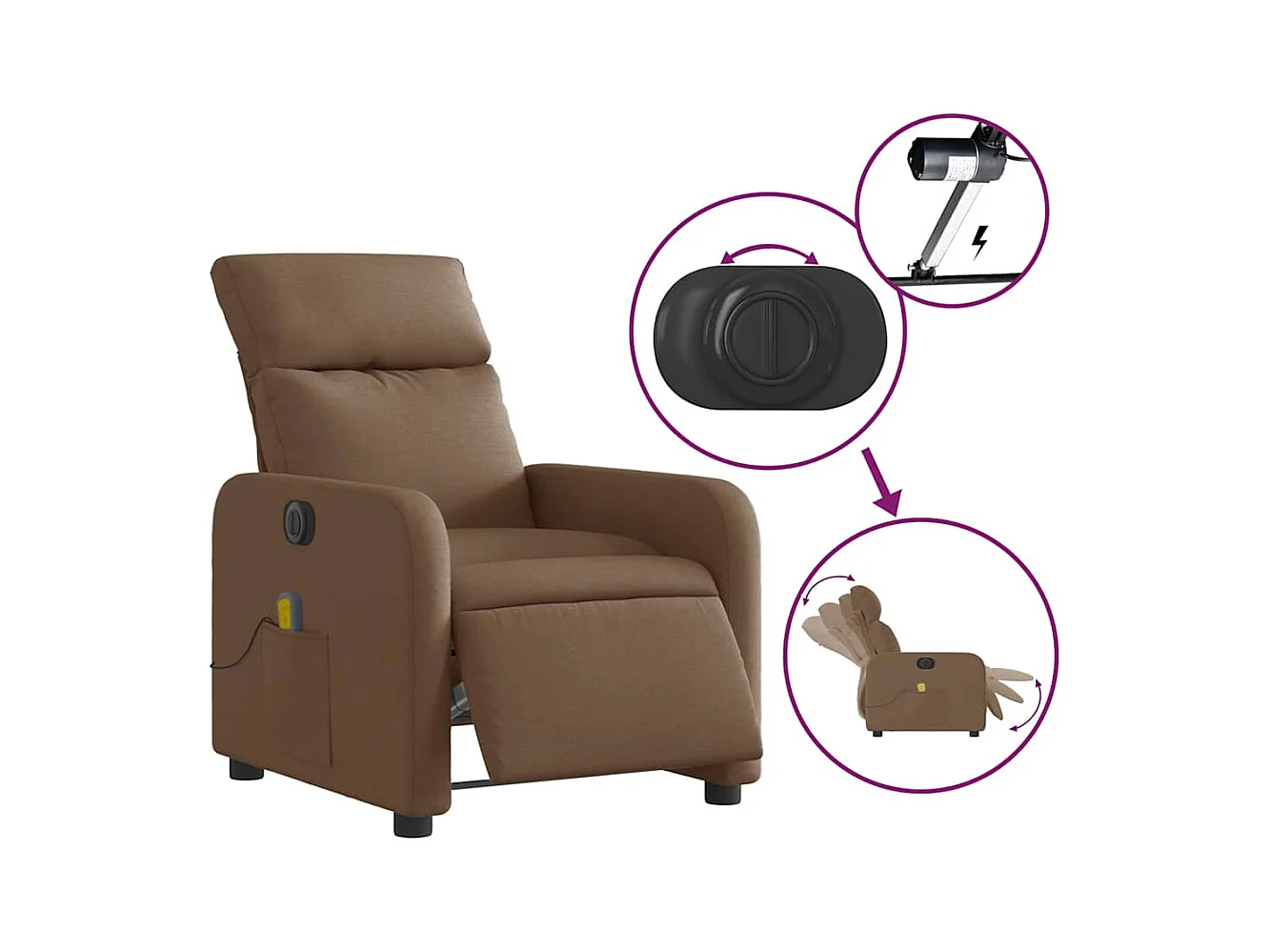 Fauteuil inclinable électrique-Chaise de relax-Fauteuil de Massage marron tissu SHL3620