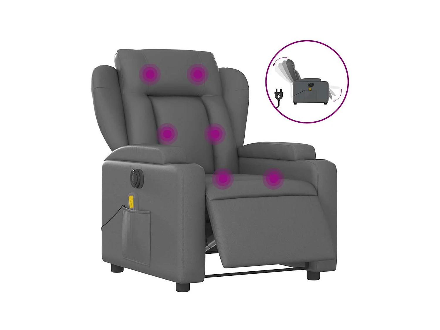 Sillón de salón | Silla | Sillón de masaje reclinable eléctrico cuero sintético gris SHL7389